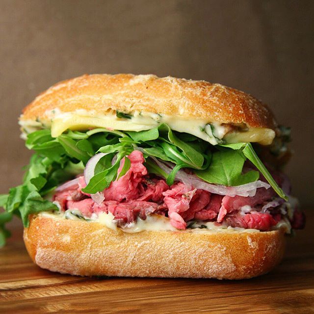 Ribeye Roast Sandwich With Onions Arugula And Fontina Cheese Recipe