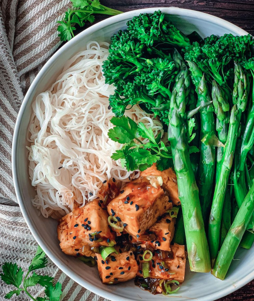 Tofu Noodle Bowl With Steamed Broccoli And Asparagus Recipe The Feedfeed