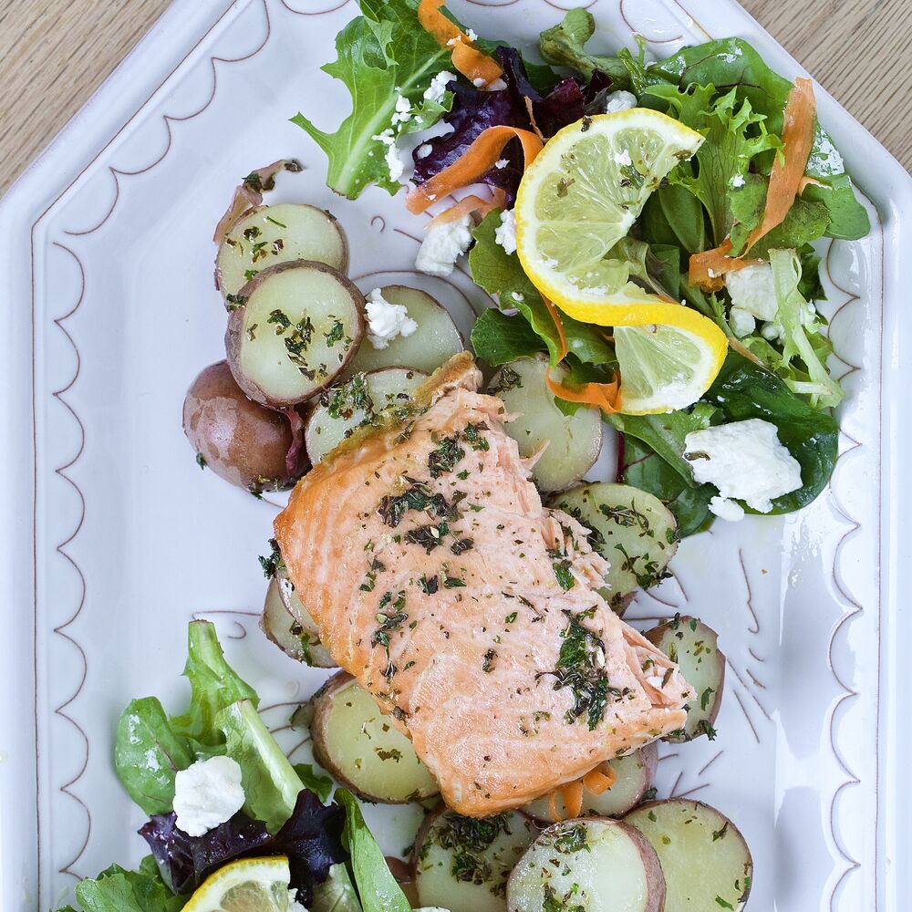 Baked Salmon With Potatoes And Herb Oil Dressing By Cucinabyelena