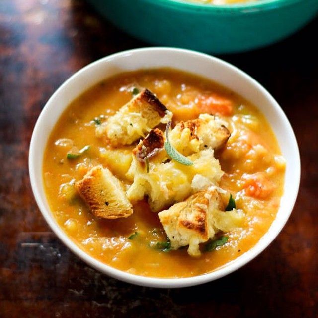 Chunky Root Vegetable Soup W Gruyere + Herb Croutons Recipe | The Feedfeed