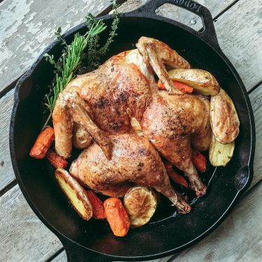 butterflied roasted chicken with root vegetables