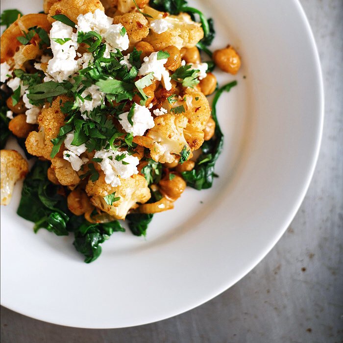 Roasted Cauliflower With Chickpeas, Harissa & Feta by nzs_photo Quick