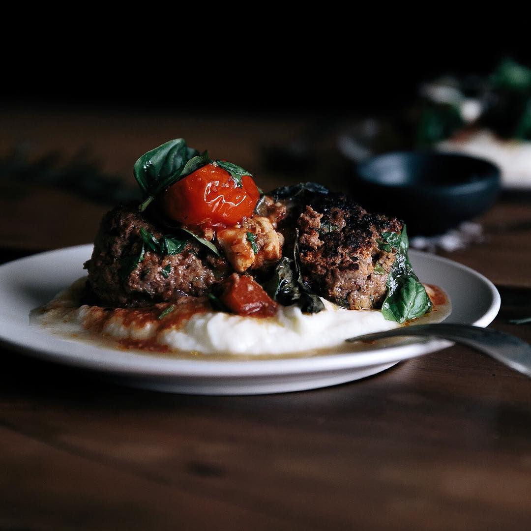 Tomato Basil Meatballs With Parmesan Cauliflower Purée recipe by Ashley