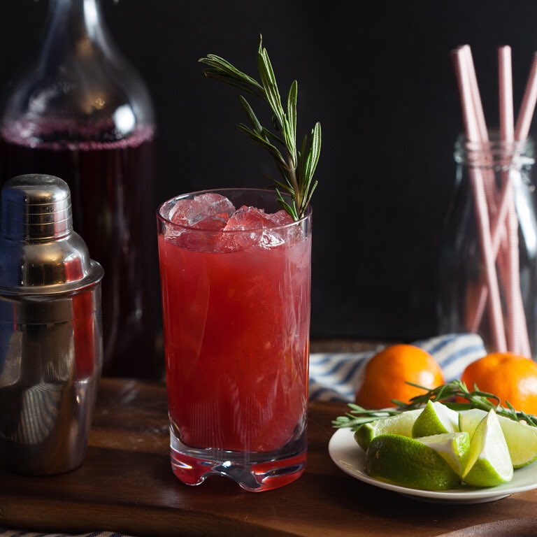 Sparkling Cranberryclementine Gin Cocktails With Honey And Rosemary by