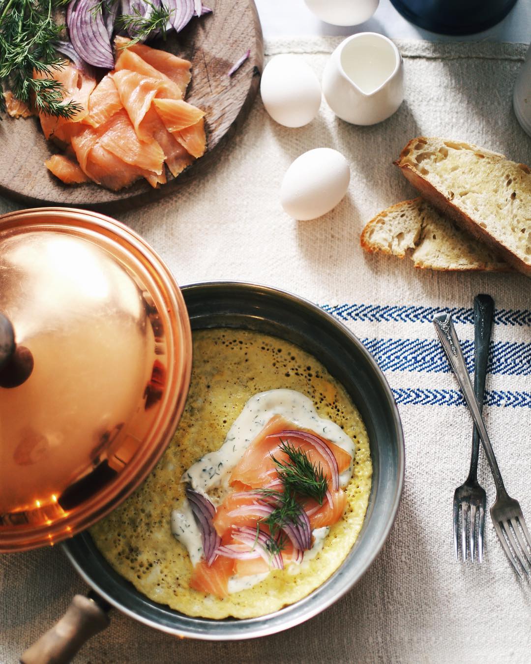 French Omelettes With Smoked Salmon And Dill Cream Sauce by college