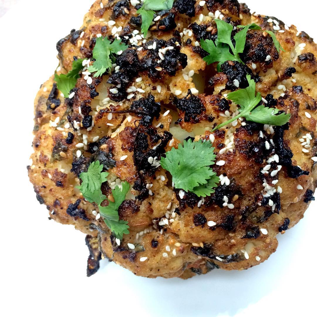 Whole Roasted Tahini & Za'atar Cauliflower Topped With Sesame Seeds And