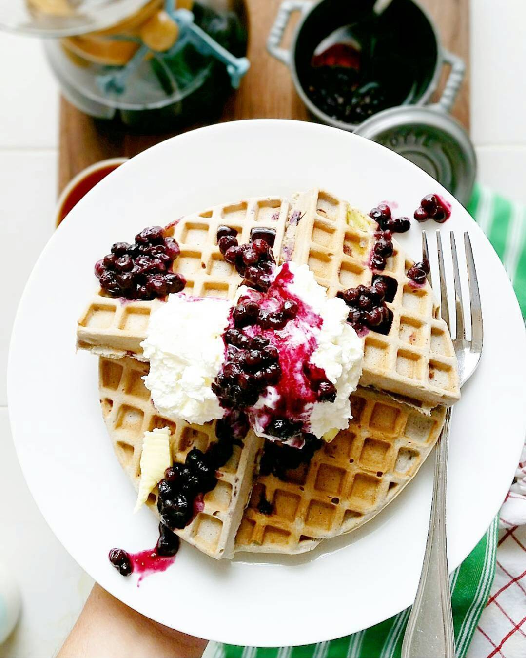 Buttermilk Waffles With Wild Blueberry Compote And Whipped Cream Recipe By Nicki Bradley The