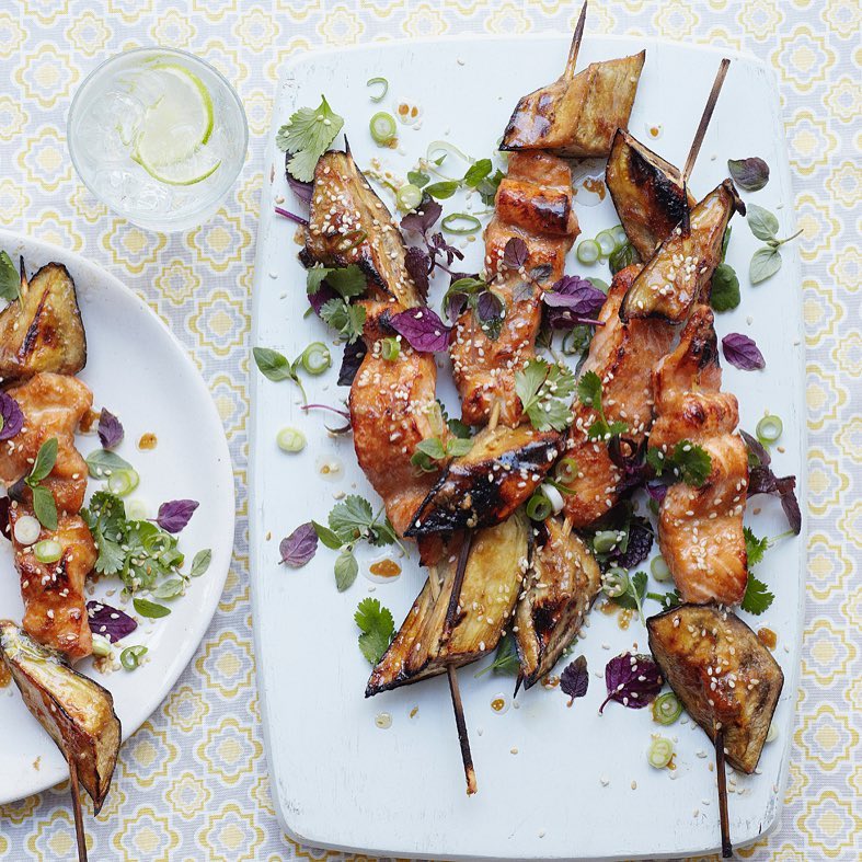 Miso Salmon And Eggplant (aubergine) Skewers by kylebooksuk Quick