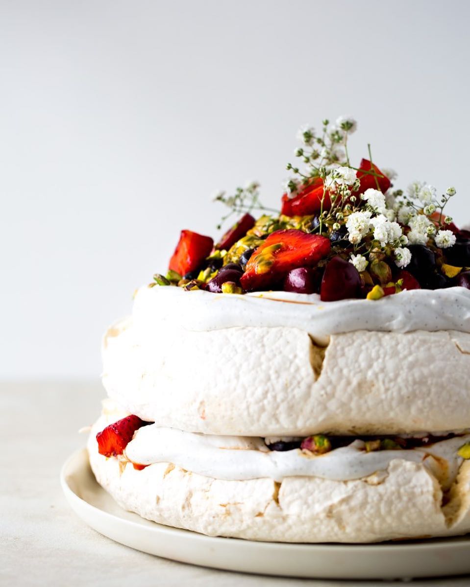 Aquafaba Pavlova With Saffron Berries Passionfruit And Pistachios By Theflouredkitchen Quick Easy Recipe The Feedfeed