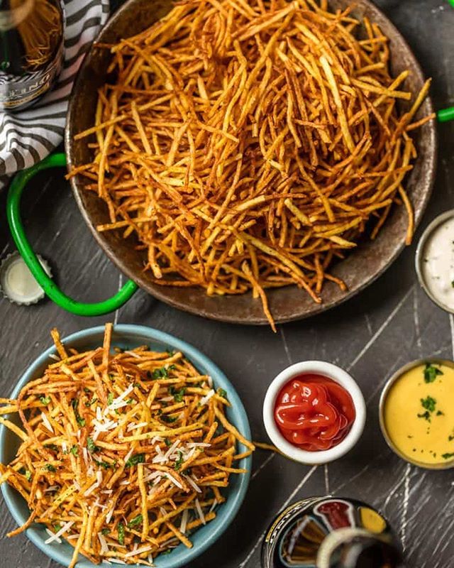 Crispy Crunchy Shoestring Potatoes - Simply Sated