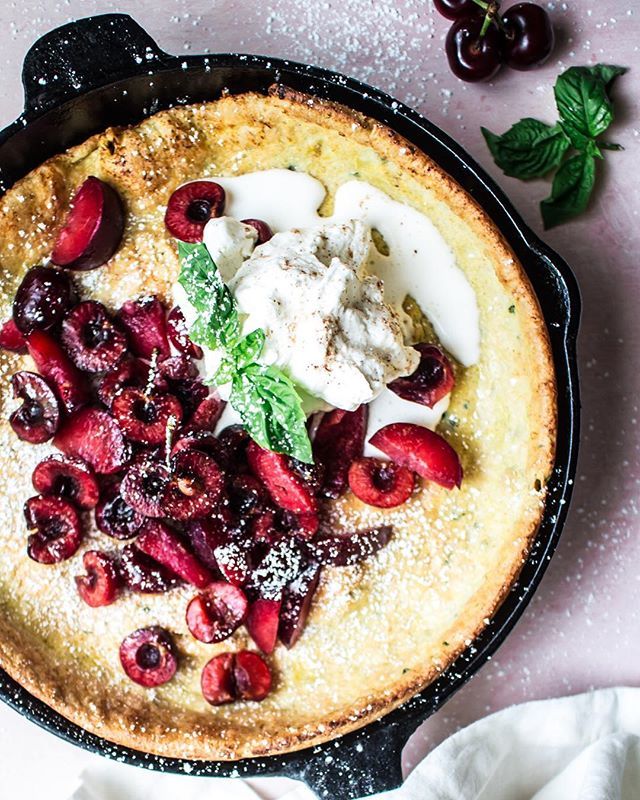 Basil Dutch Baby with Cherries, Plums, and Honey Whipped ...