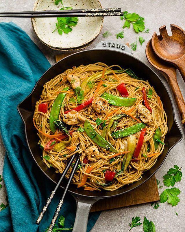 Chicken Lo Mein with Bock Choy and Red Peppers Recipe | The Feedfeed