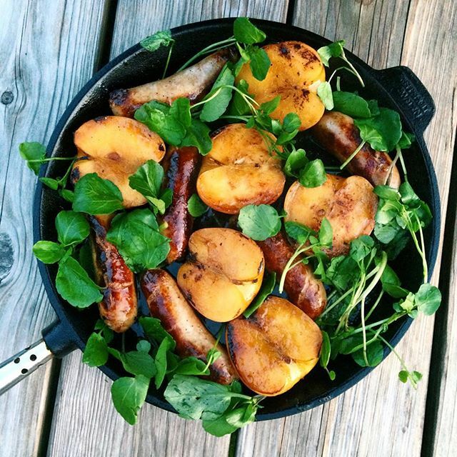 Pan-Seared Sausage With Lady Apples and Watercress Recipe