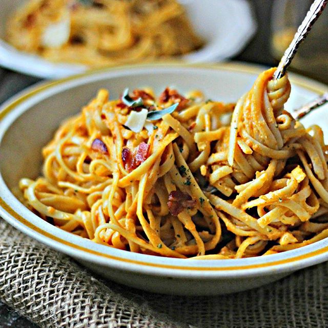 Pumpkin & Sage Linguine With Bacon by thegourmetrd Quick & Easy