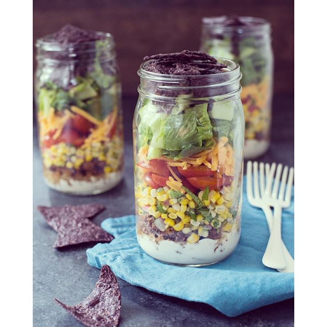 Taco Salad Jars With Green Chile Yogurt Dressing And Fresh Corn Salsa