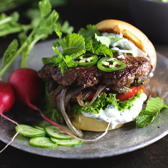 Xi'anstyle Smashed Cumin Lamb Burgers With Creamy Herb Sauce by