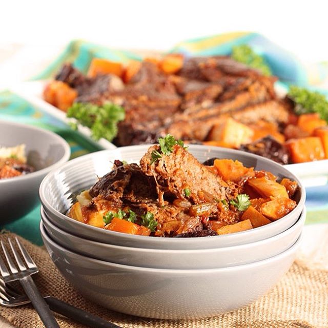 Slow Cooked Pot Roast With Butternut Squash & Dried Plums recipe