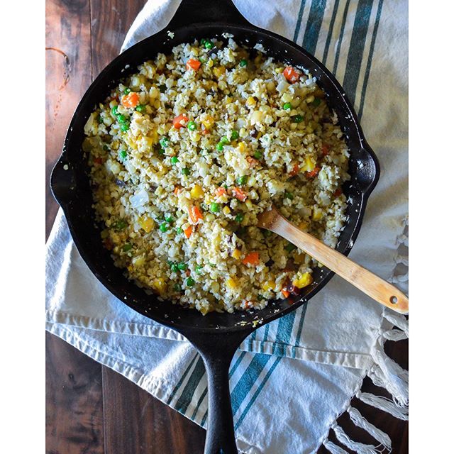 Oneskillet Fried Cauliflower Rice With Peas,corn Onion, Garlic & Carrot Recipe The Feedfeed