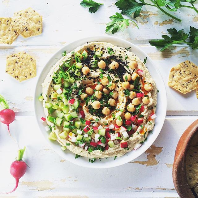 Hummus With Cucumber & Radish Garnish Recipe The Feedfeed