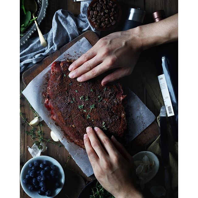 Hickory Coffee Rubbed Steak With Red Wine, Blueberry And Chocolate