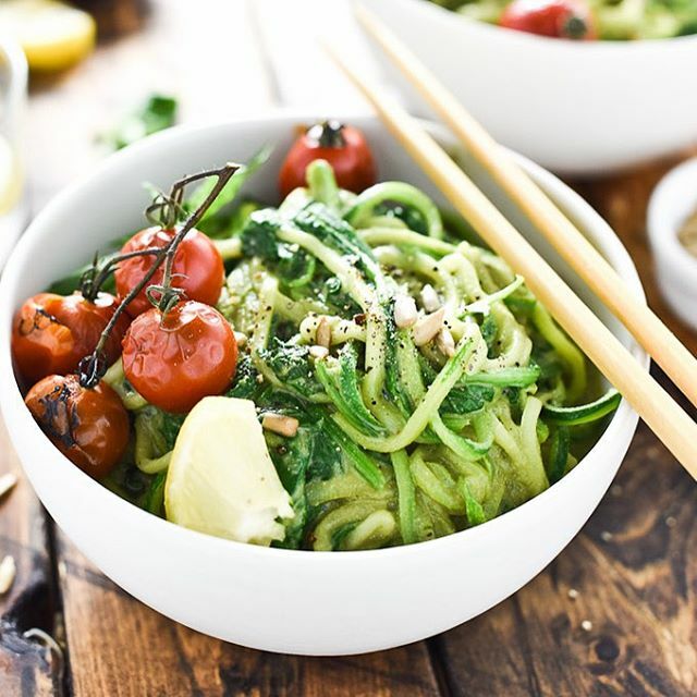 Zucchini Noodles with Avocado Pesto & Shrimp