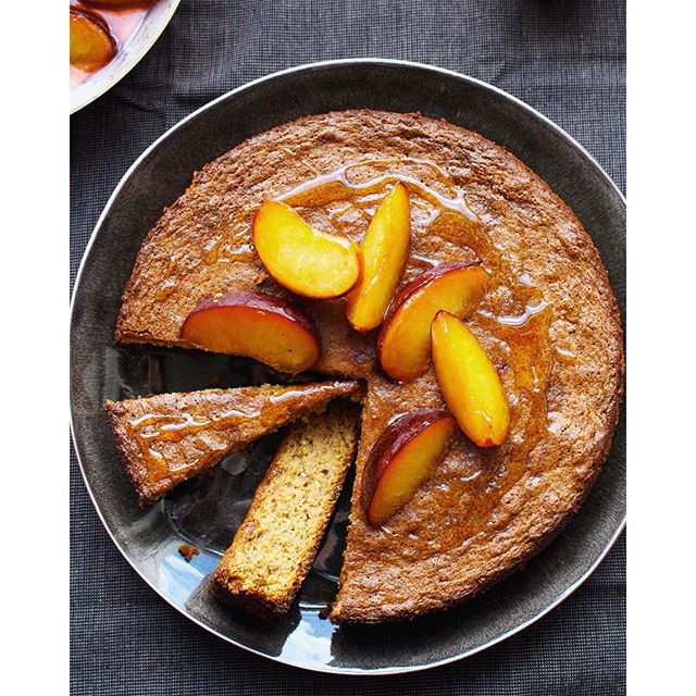 Pistachio Buckwheat & Lemon Cake With Honeyed Plums by