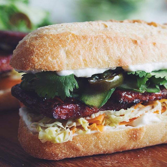 Bbq Tempeh Banh Mi With Nappa Cabbage & Pickled Jalapeno by hotforfood