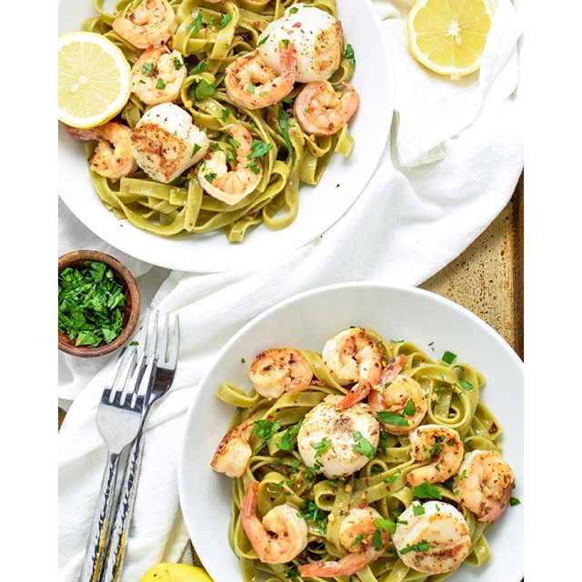 Sea Scallop And Shrimp Tagliatelle With Spinach Recipe The Feedfeed 1707