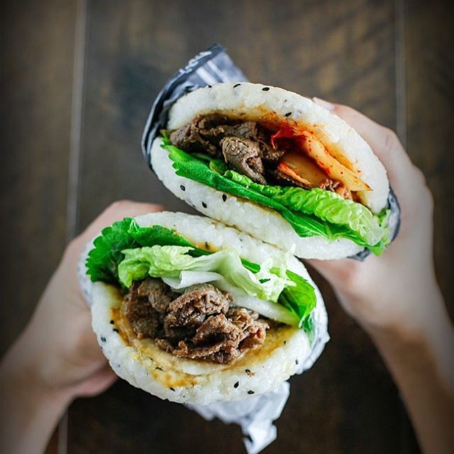 Korean Barbecue Beef And Kimchi Bulgogi Rice Burger Recipe The Feedfeed
