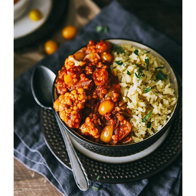 Lentil Cauliflower Harissa Bowl With Cilantro Basmati Rice recipe