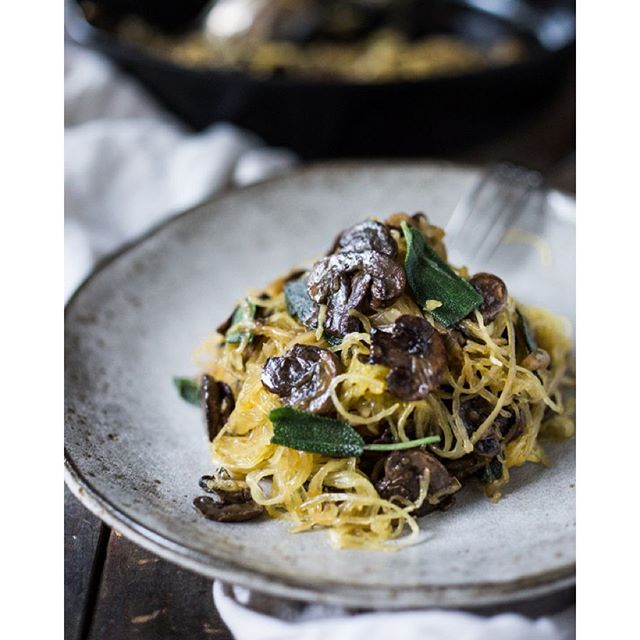 Roasted Spaghetti Squash With Mushrooms, Garlic, Sage And Truffle Oil