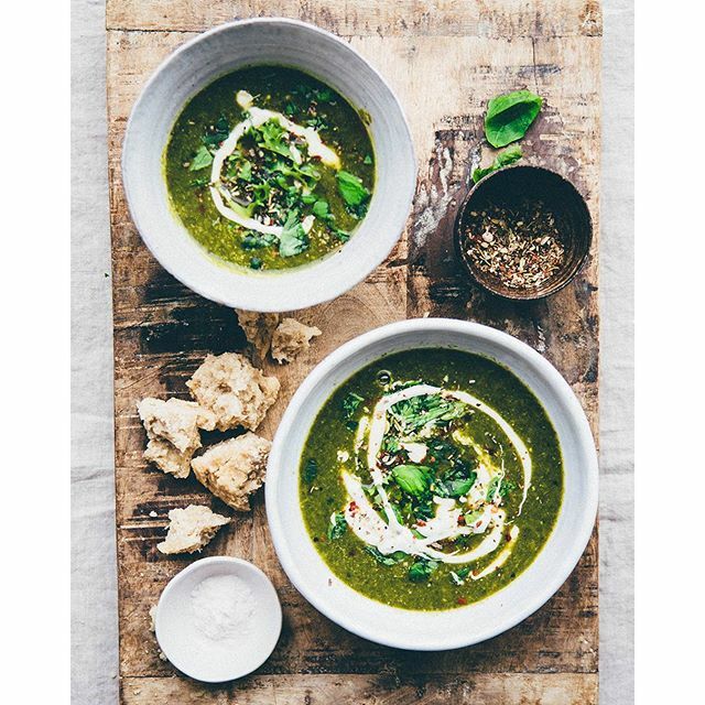 Very Green Soup With Spinach Peas Basil A Lemony Cashew Mustard Sauce