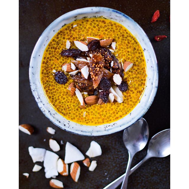 Saffron Chia Pudding With Figs And Almonds recipe
