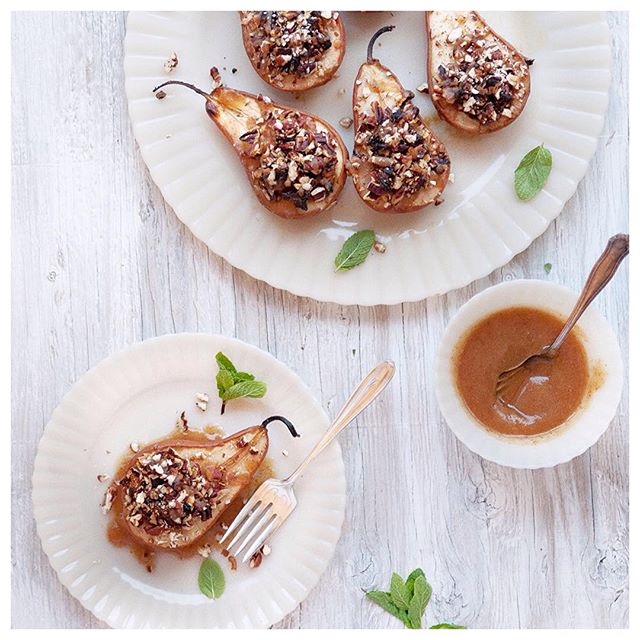 Baked Pears With Pecans & Date Caramel Recipe The Feedfeed