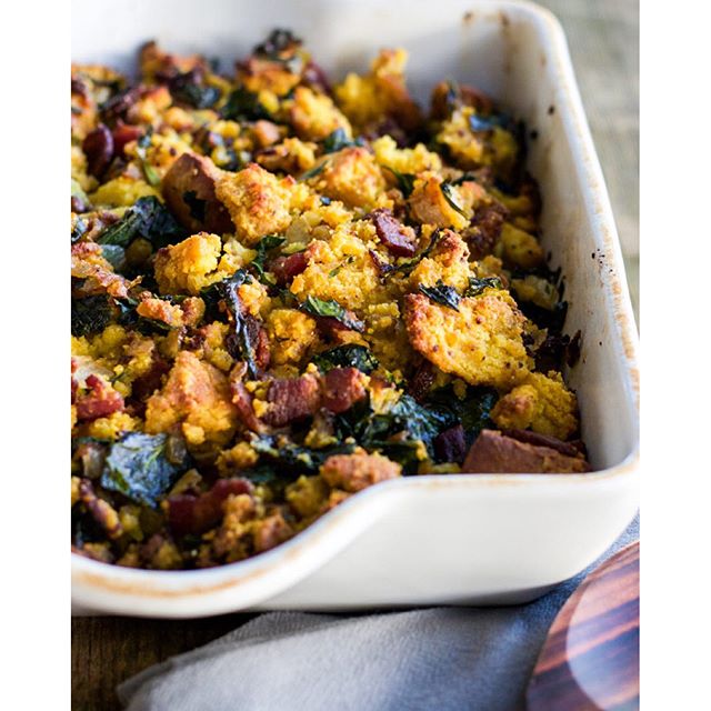 Bacon And Collard Greens Cornbread Stuffing by seasaltedsunshine
