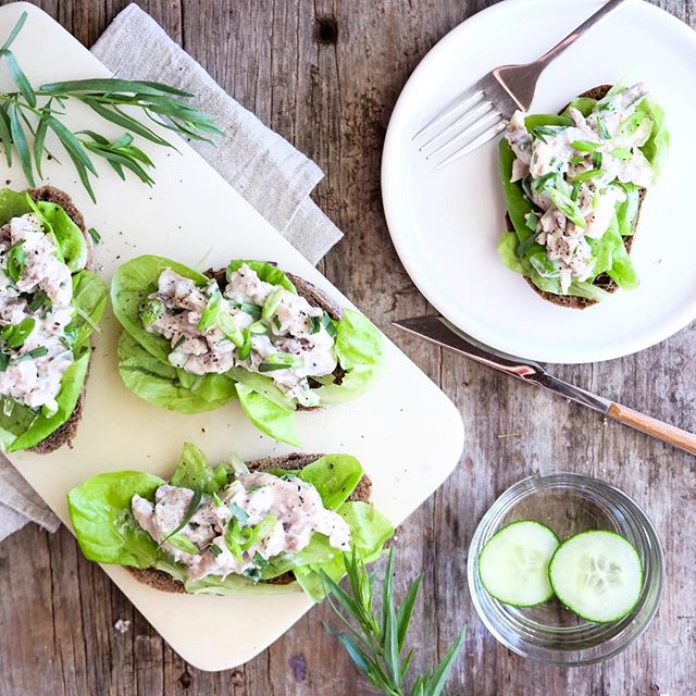 Tarragon Chicken Open Faced Sandwiches On Rye Bread With Butter Lettuce