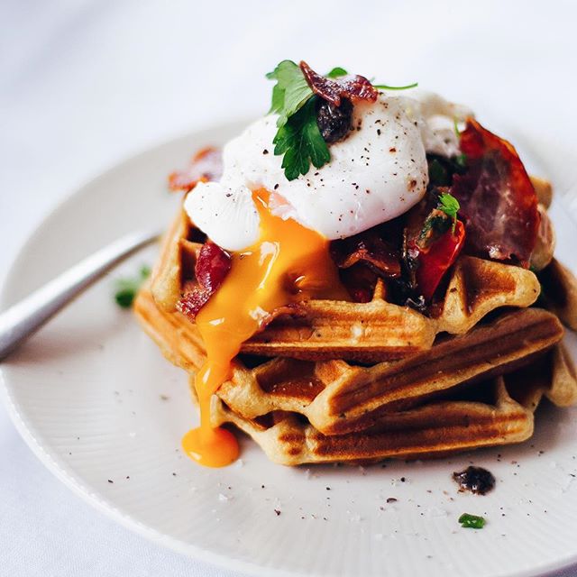 Hangover Breakfast Black Truffle Waffles And Poached Egg by