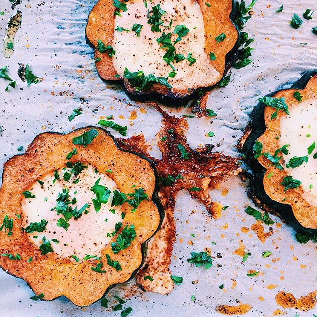 Baked Eggs In Acorn Squash Recipe The Feedfeed