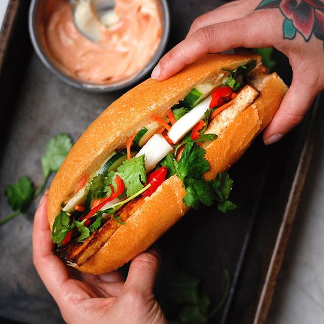 Lemongrass Tofu Bahn Mi Sandwiches With Sriracha, Lime & Daikon Radish