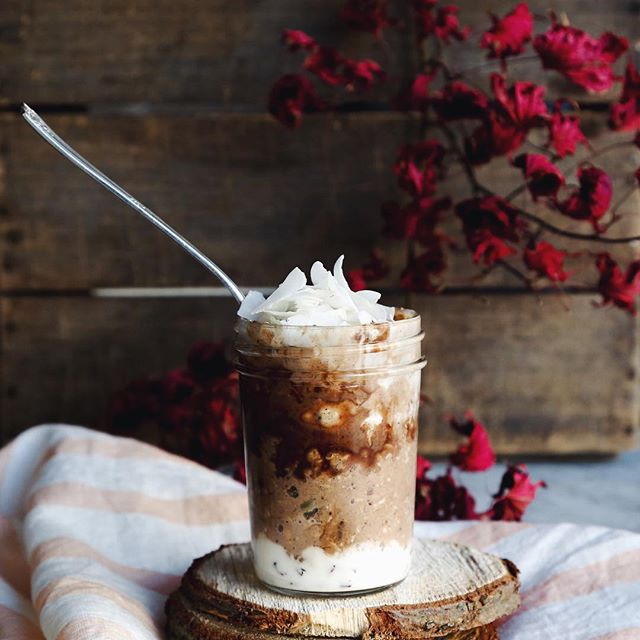 Coconut, & Hazelnut Butter Chocolate Overnight Oats With Cacao Nibs
