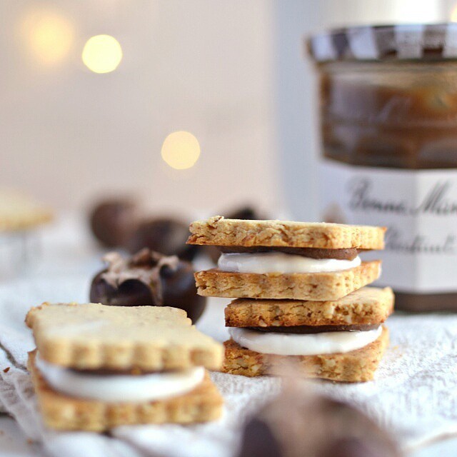 Mont Blanc Shortbread Cookies With Chestnut Spread And Coconut Cream Recipe The Feedfeed