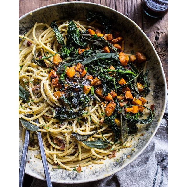 Roasted Butternut Squash Carbonara With Broccoli Rabe Sage Recipe By Tieghan The Feedfeed