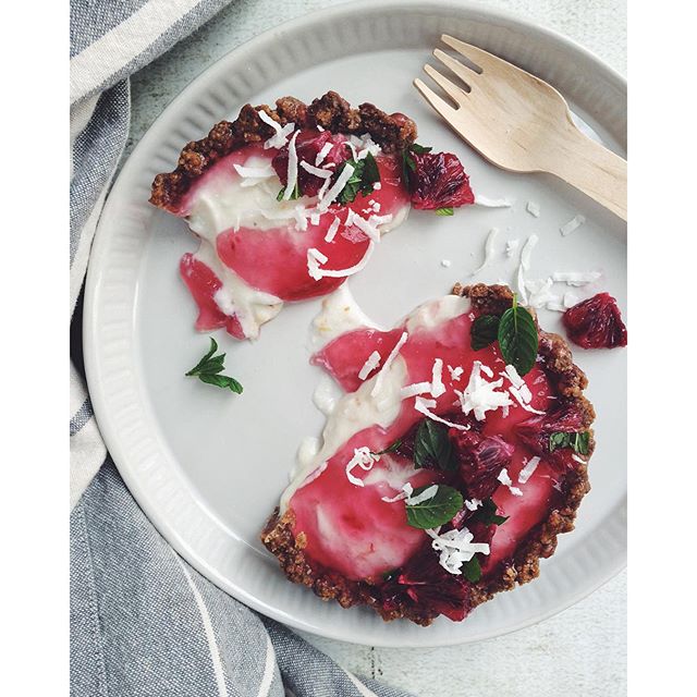 Greek Yogurt Tart With Blood Orange Jelly And Coconut Oat Crust by