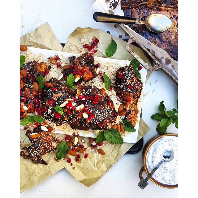 Pomegranate And Sumac Roasted Chicken With Minted Yoghurt And Brown
