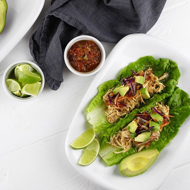 Shredded Chicken Slow Cooked In Salsa In Lettuce 'tacos' by