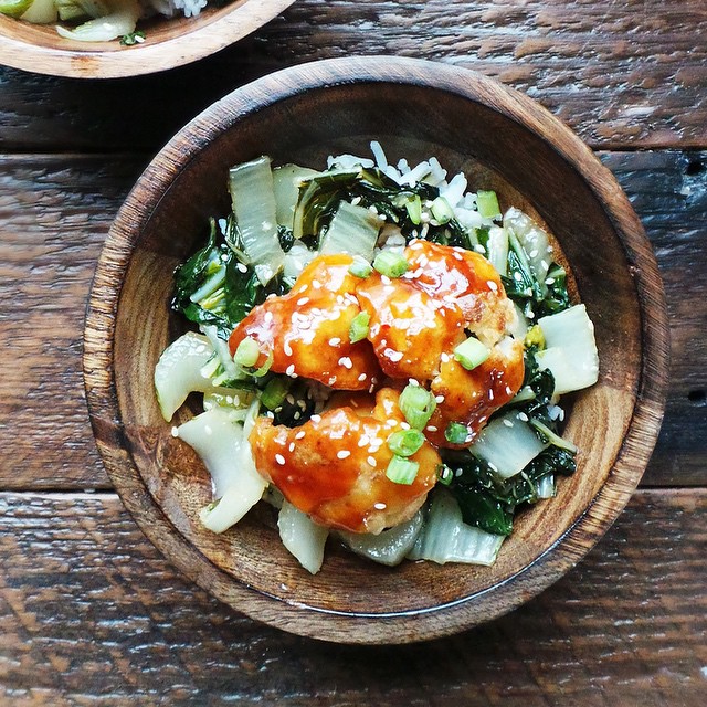 Sweet And Sour Cauliflower In Pineapple Juice With Bok Choy Sauté