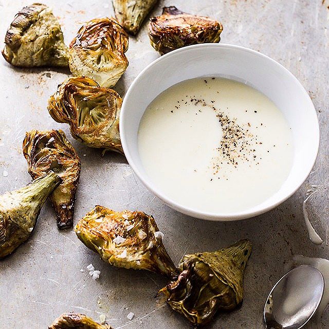Roasted Baby Artichokes With Black Pepper & Lemon Yogurt Sauce by