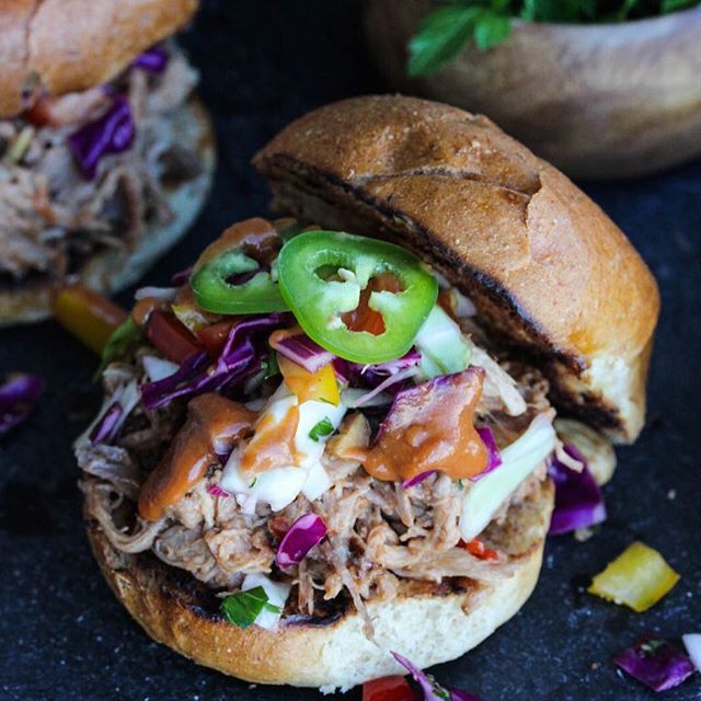 Boston Butt Pulled Pork Sandwiches With Thai Ginger Slaw & Honey Roasted Peanuts by