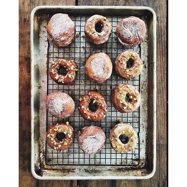 Brown Butter Glaze And Pistachio Doughnuts With Apple Butter Filling by