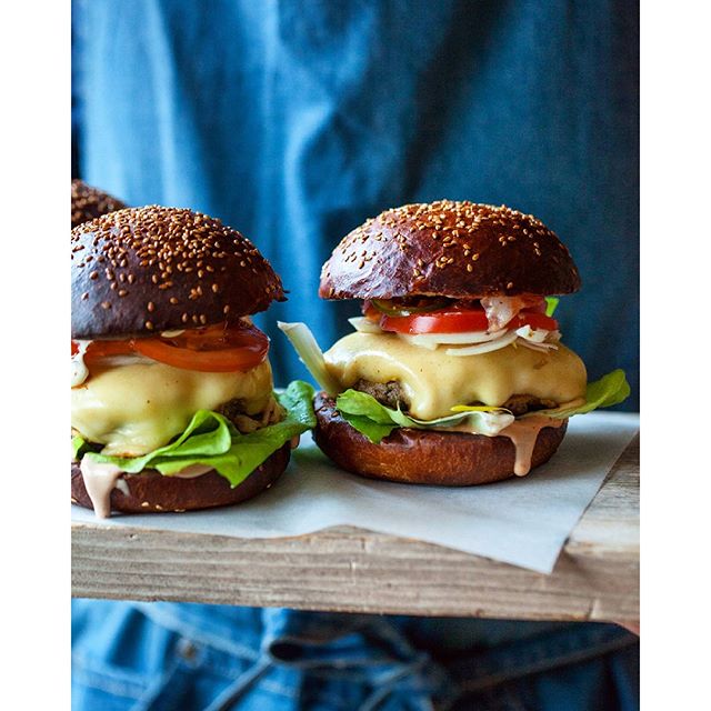 Beef Burgers With Homemade Buns, Mayo, Bbq Sauce And Ketchup by